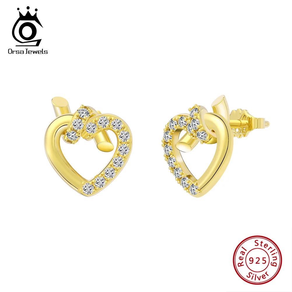 

ORSA JEWELS 14K позолоченные серьги-гвоздики в форме сердца из стерлингового серебра 925 пробы для женщин модные серьги из циркона минимализм ювелирные изделия APE121