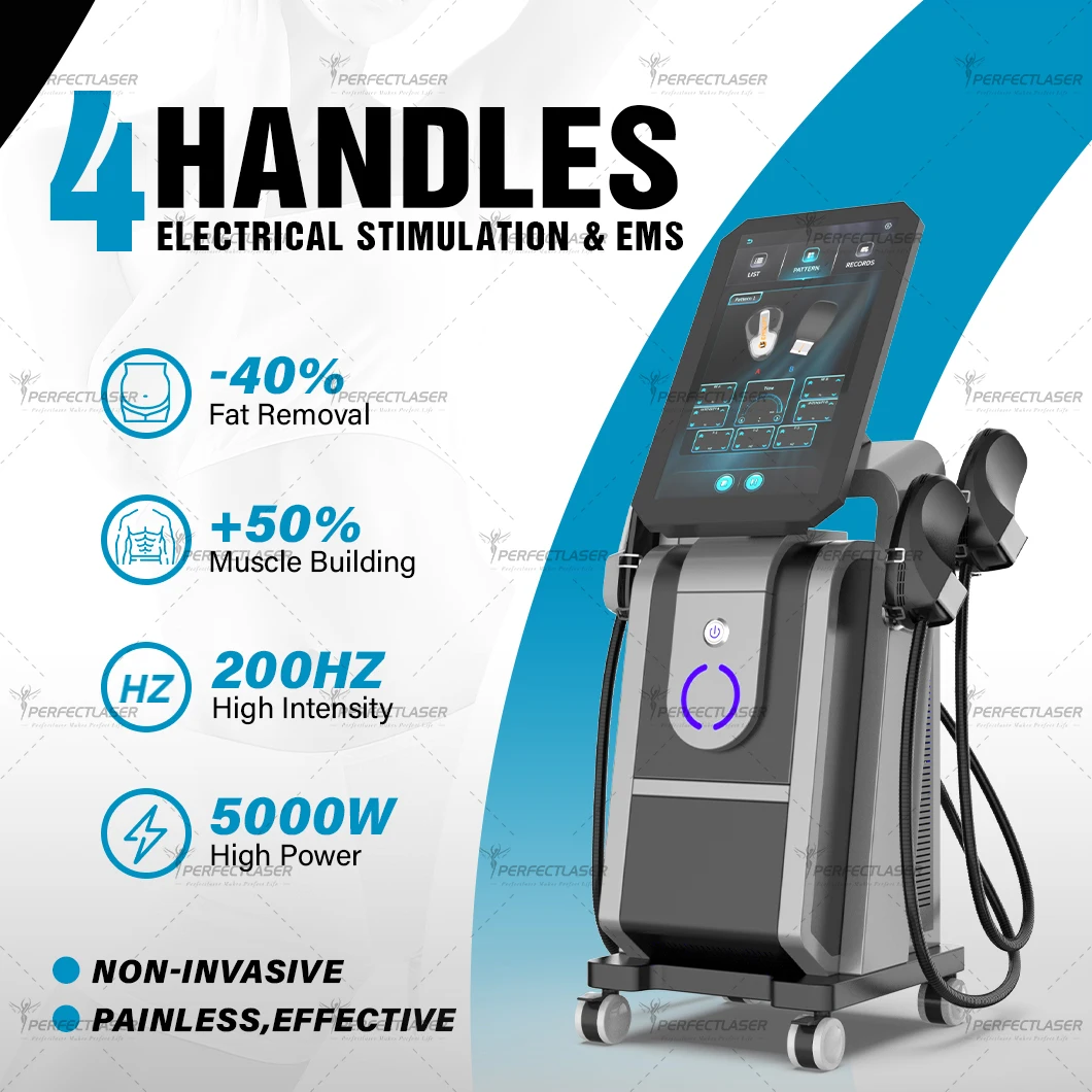 Perfecrlaser 4 Handles EMS RF Body Sculpt Machine 14 Tesla 5000W Muscle Building Fat Removal Non-invasive Salon Beauty Equipment
