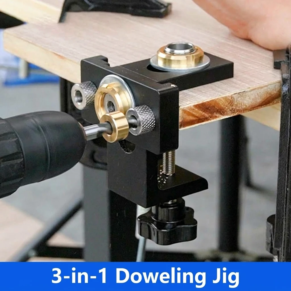 YGTITAN Multi-Function Woodworking 3-in-1 Dowel Drilling Jig Kit, Aluminum Alloy Hole Locator, Precision Tool Connector Wood