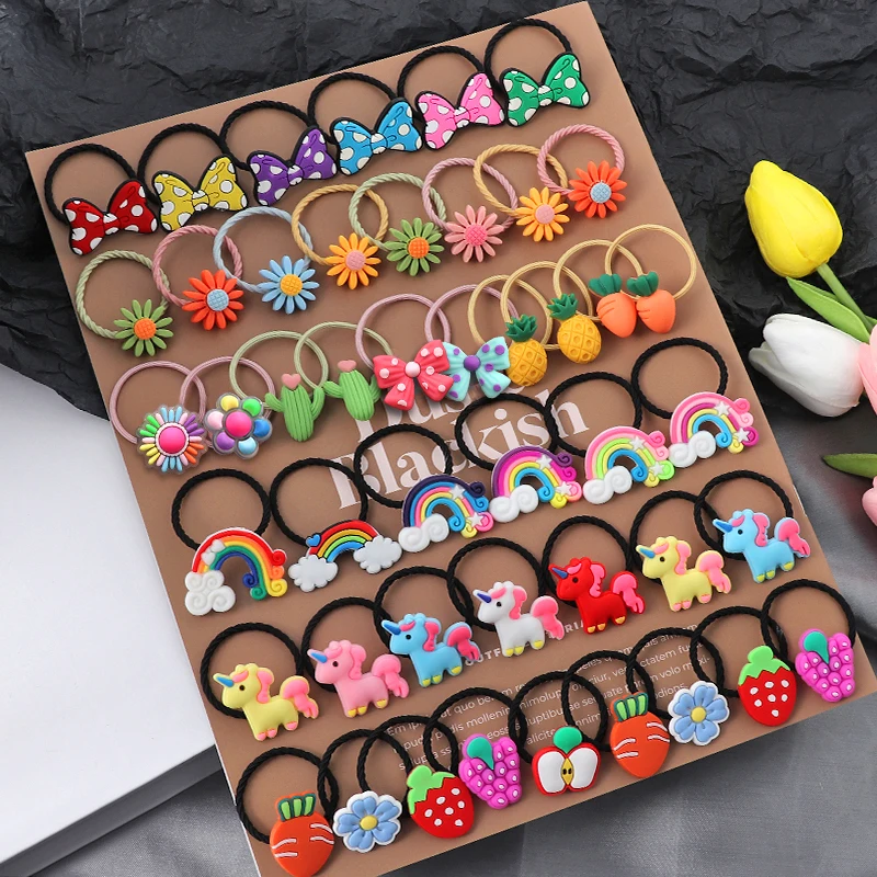 New 10PCS/Set Cute Cartoon Elastic Rubber Band Hair bands Girls Bow Flower Headbands Hair Accessories Kids Sweet Headwear Gift