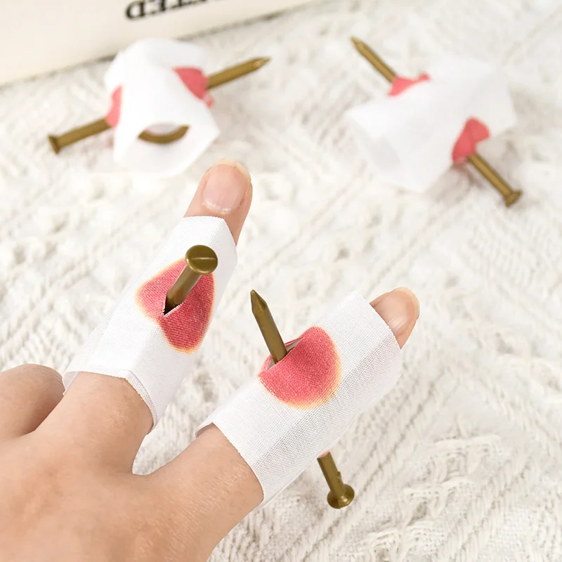 10PC Fake Blood Manmade Nail Through Finger With Bandage April Fool Trick Prop Halloween Party Trick Joke Toy Scare Magic Props