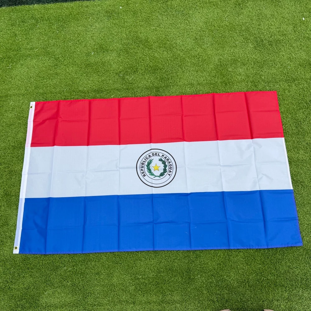 FlagGo Paraguay Flag 150x90cm 3x5 FT Red White Blue Tricolor National Coat of Arms Polyester Double Stitched Outdoor Indoor Deco