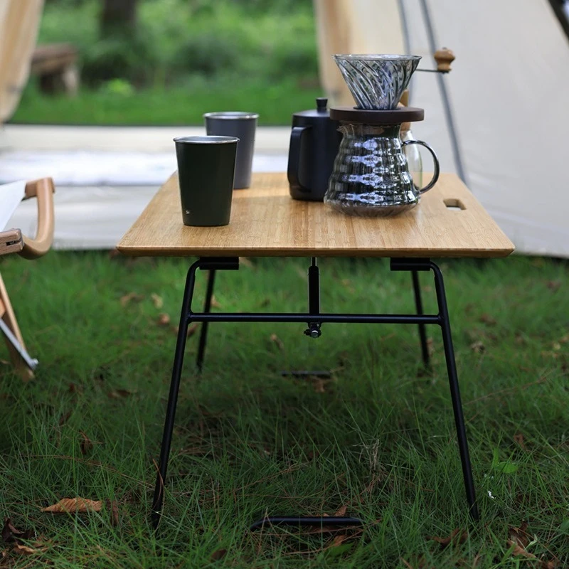 Outdoor camping folding bamboo and wood table, convenient wooden board solid wood camping table for camping picnics