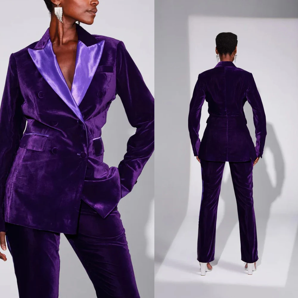 Spring Purple Velvet Women Blazer Jacket Formal Plus Size Evening Birthday Party Prom Ladies Tuxedos For Wedding Banquet 2 Piece