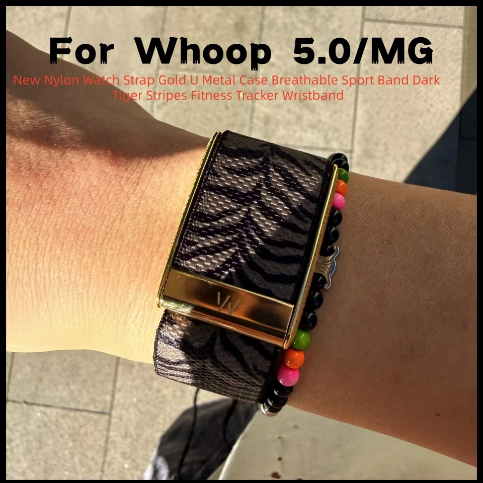 New Nylon Watch Strap For Whoop 5.0/MG Gold U Metal Case Breathable Sport Band Dark Tiger Stripes Fitness Tracker Wristband