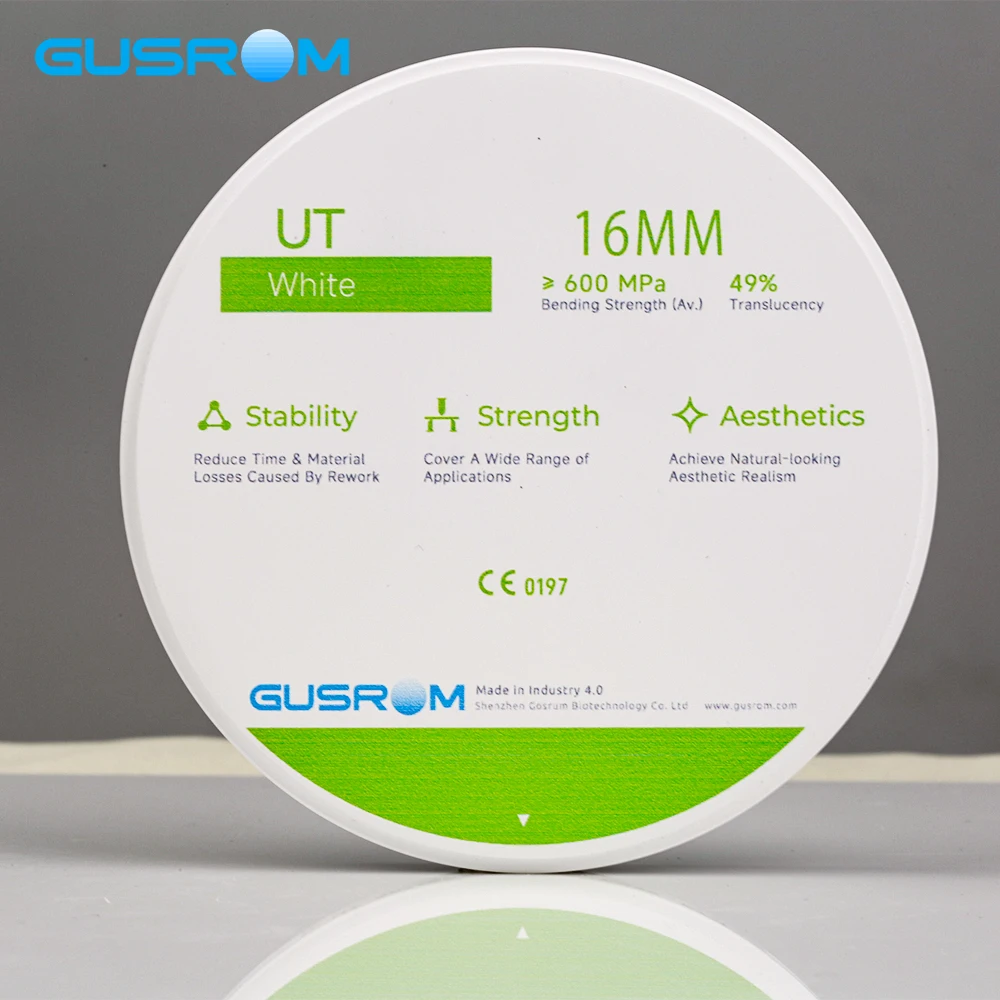 GUSROM 98mm Dental White Zirconia Block HT UT High Translucency Disc for CAD CAM Milling Machine Dental Lab Crown Bridge Coping