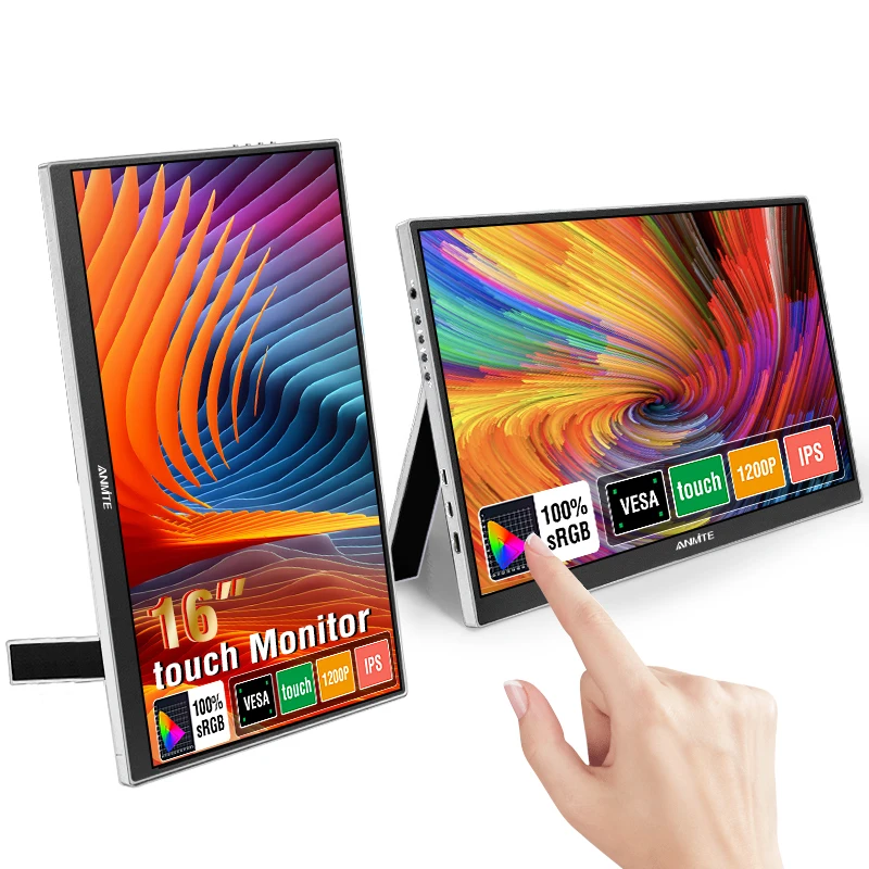 

Anmite 16-Inch Portable Touch Monitor 1200P HDR 16:10 Low Blue Light For XBox PS4 / 5 Switch Cell Phone PC Loptop Extension