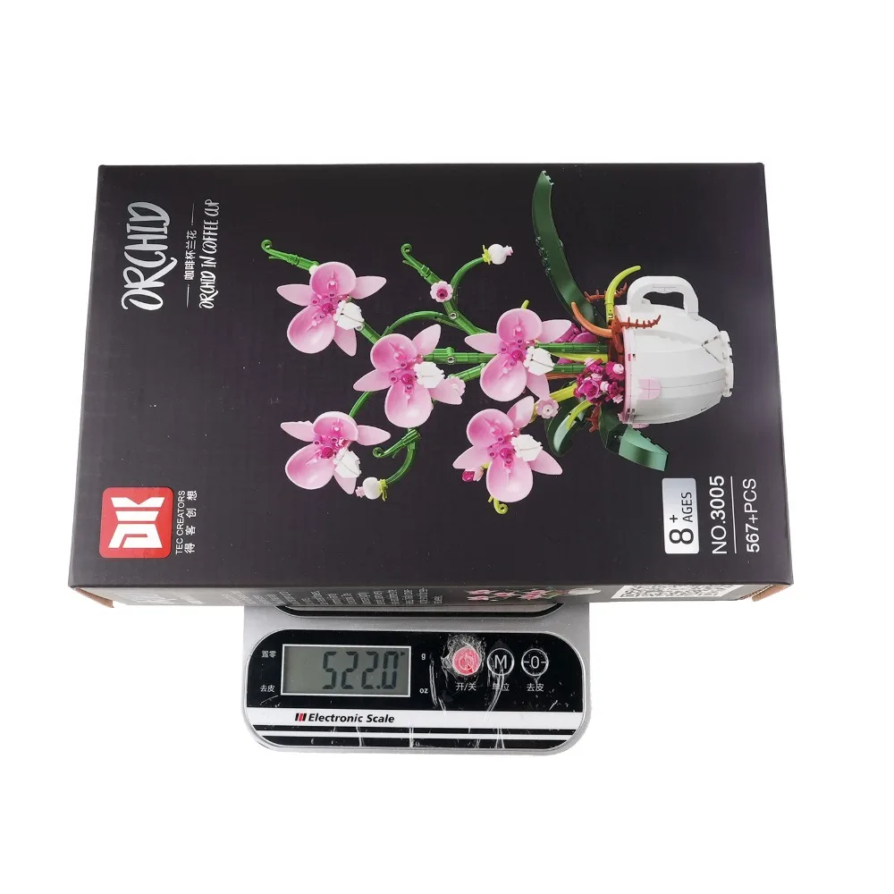 MOC Rosa Orchidee Blumenstrauß Bausteine Kit DIY Bonsai Pflanze Modell Romantische Wohnkultur Kreatives Geschenk für Erwachsene Teenager