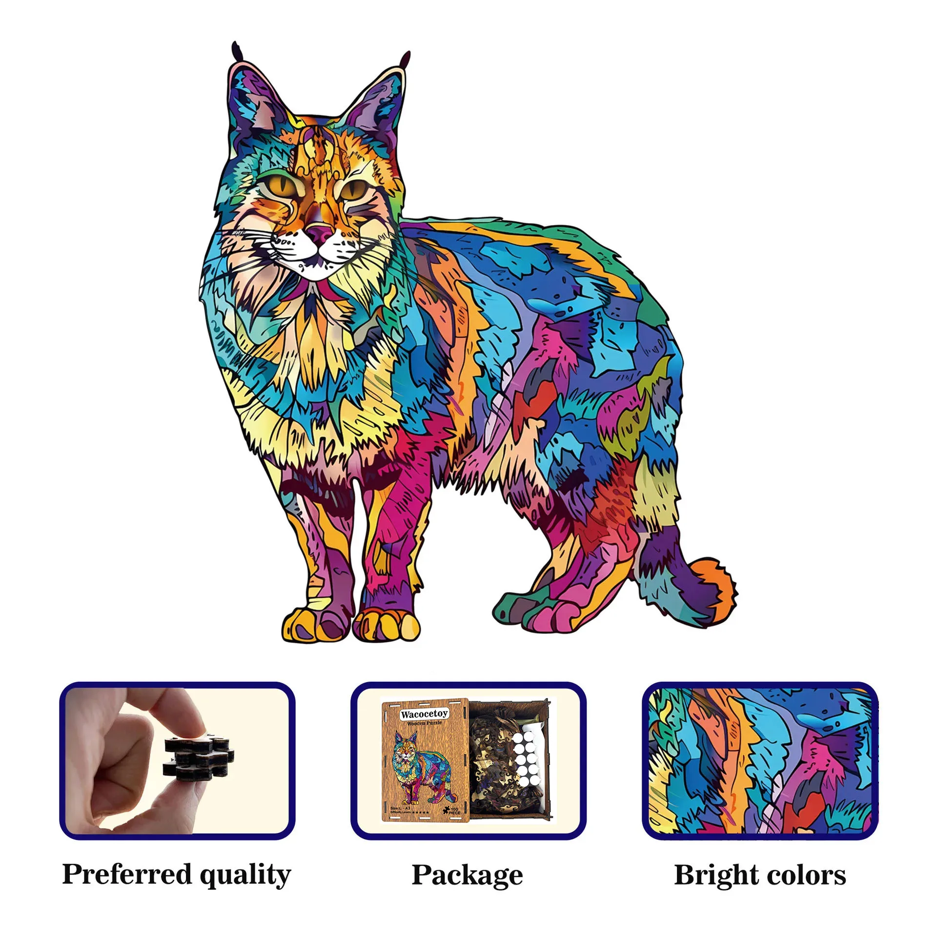 108/160pcs Wooden Cat Puzzle Irregular Cat Shaped Jigsaw Puzzle Stress-Relieving Game Birthday Xmas Gifts Fun Educational Toys