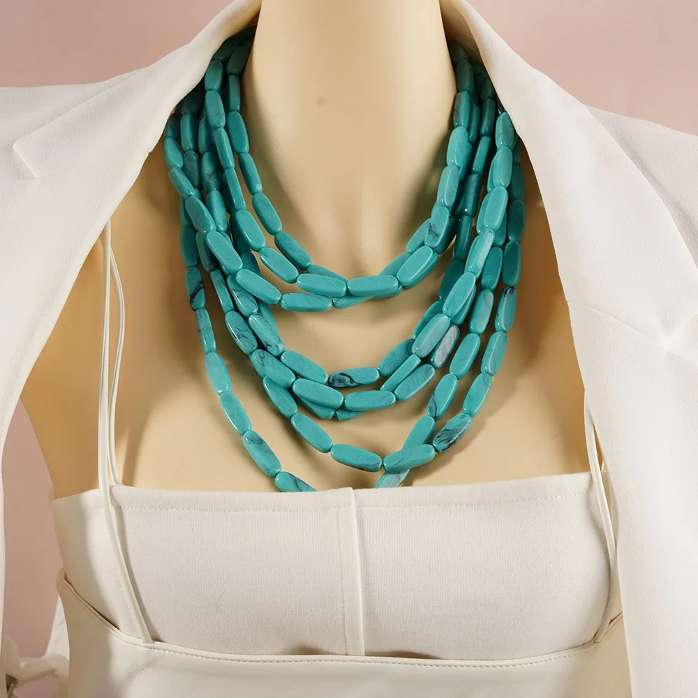 

Exaggerated Boho Multi Layer Handmade Round White Blue Necklace Vintage Statement Collar Bib Beads Long African Jewelry Gifts