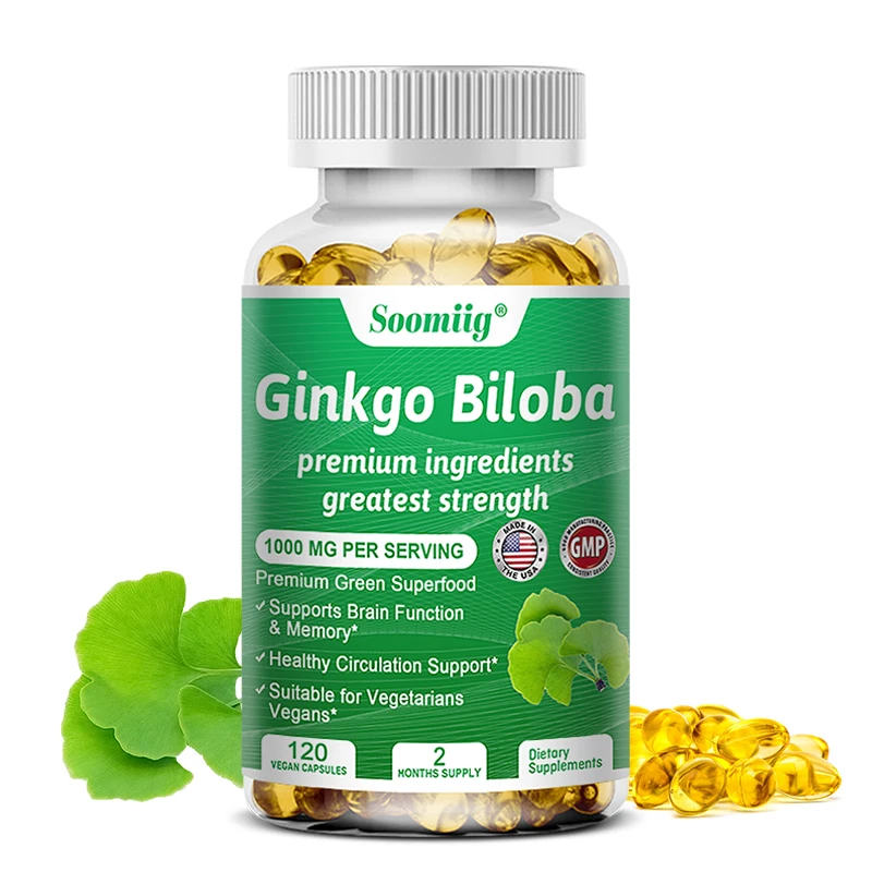 Soomiig Ginkgo Biloba Universal Brain Health Dietary Supplement, 1000 Mg, 120 Veggie Capsules - Improves Memory, Concentration