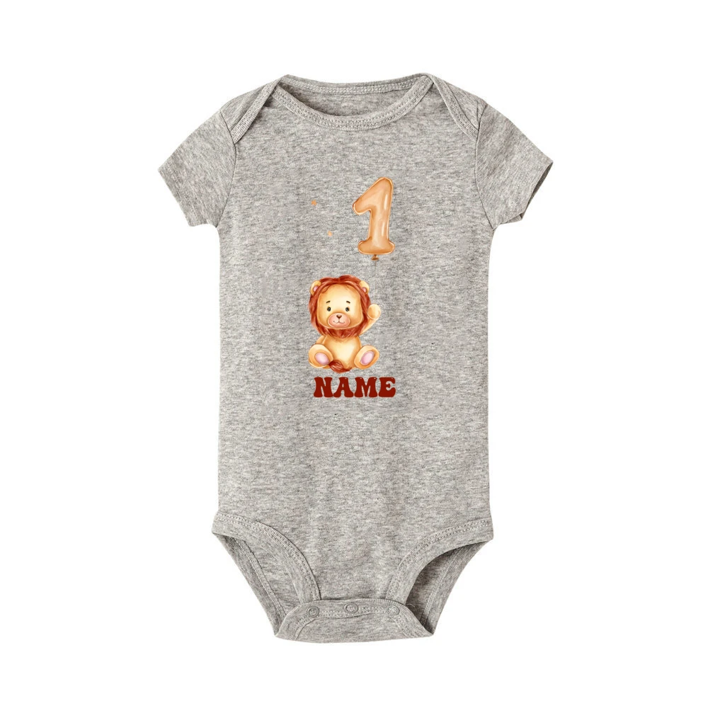 Personalize Lion&1st Birthday Print Baby Romper Fashion Short Sleeve Casual Infant Bodysuit Newborn Birthday Party Clothing