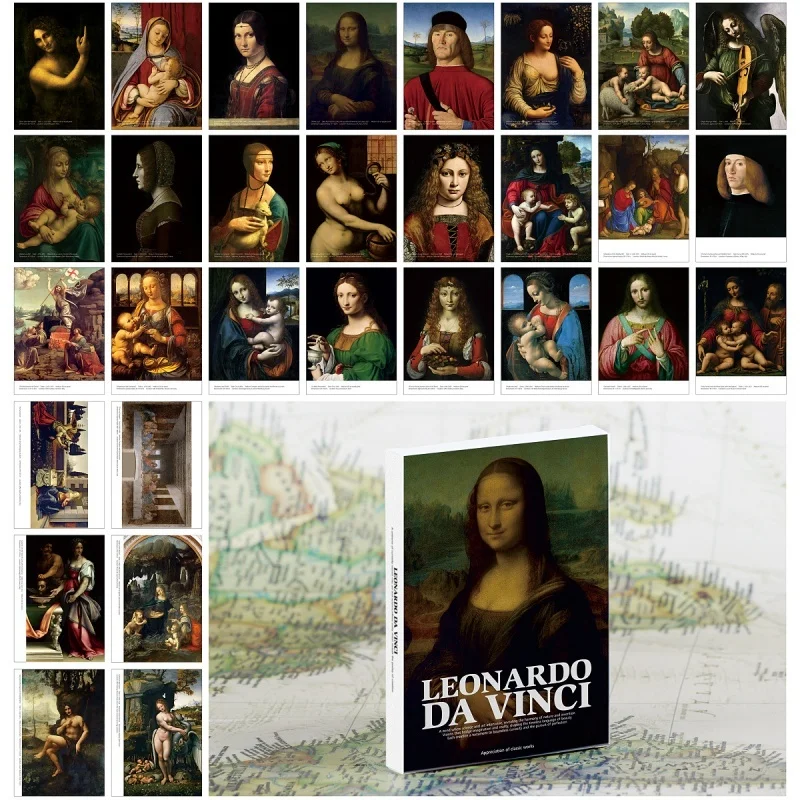 30PCS/Set Famous Artists Postcards Art Museum Envelopes Leonardo da Vinci Ingres Postcard Greeting Card Room Decor Painting Gift
