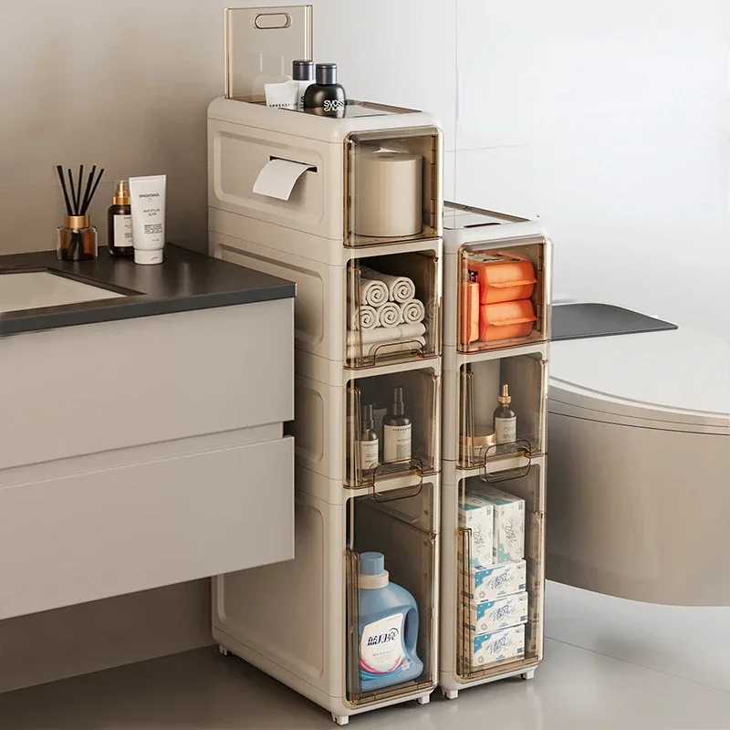 Multi-layer Bathroom Storage Cabinet Refrigerator Seam Organizer Drawers Multi-layer Floor Ultra-narrow Toilet Shelves