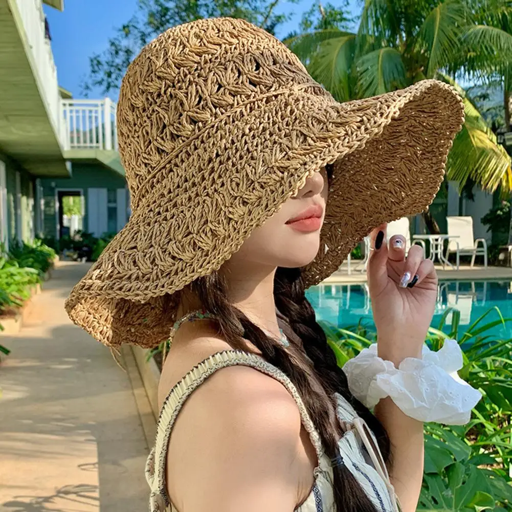 

Women Fisherman Hat, UV Protection Foldable Travel Beach Hat, Portable Summer Casual Bow Hat, Breathable Mesh Beach Hat