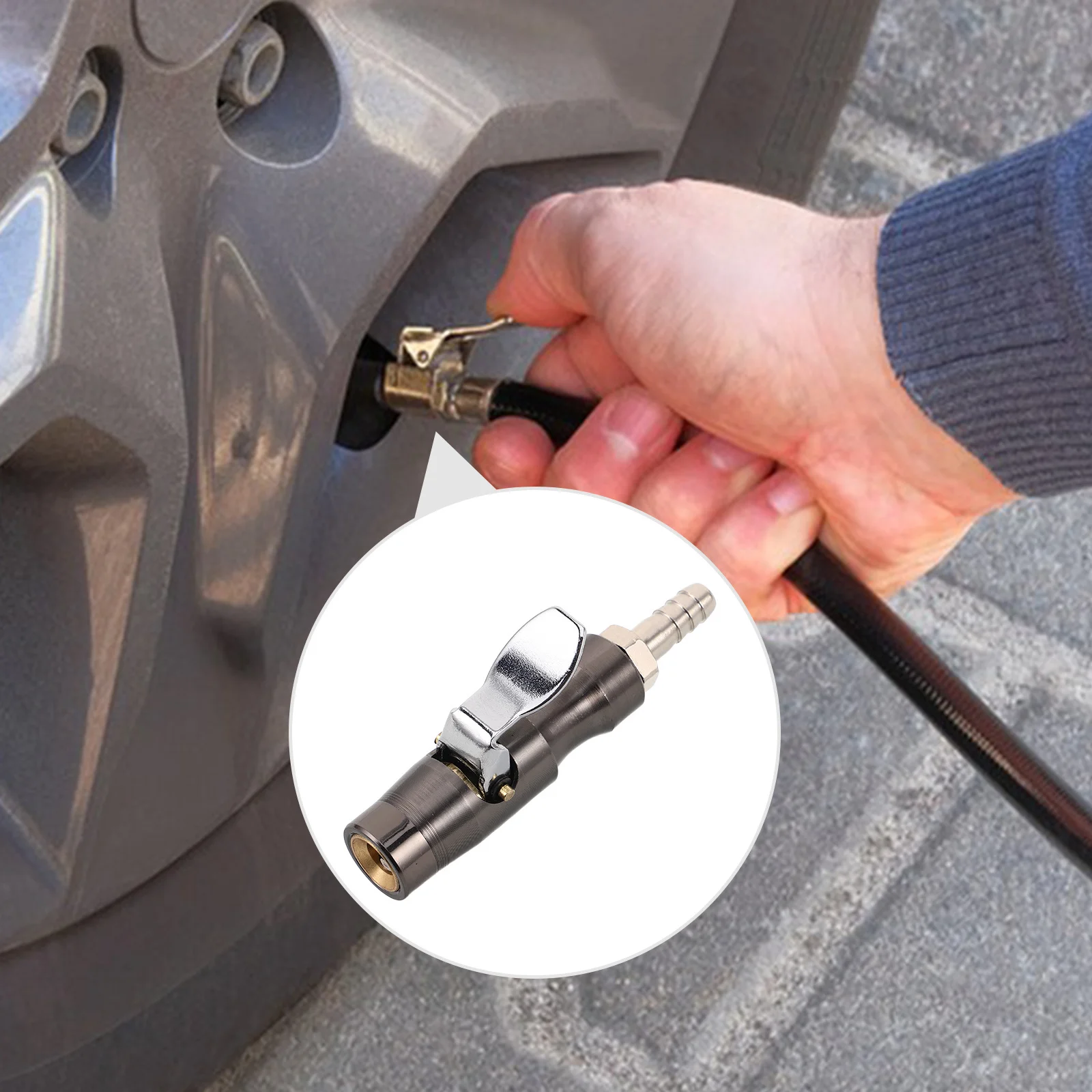 

1 Set Heavy Duty Self Locking Tire Inflator Nozzle With Air Pressure Gauge For Car Motorcycle Bicycle Universal Valve Adapter