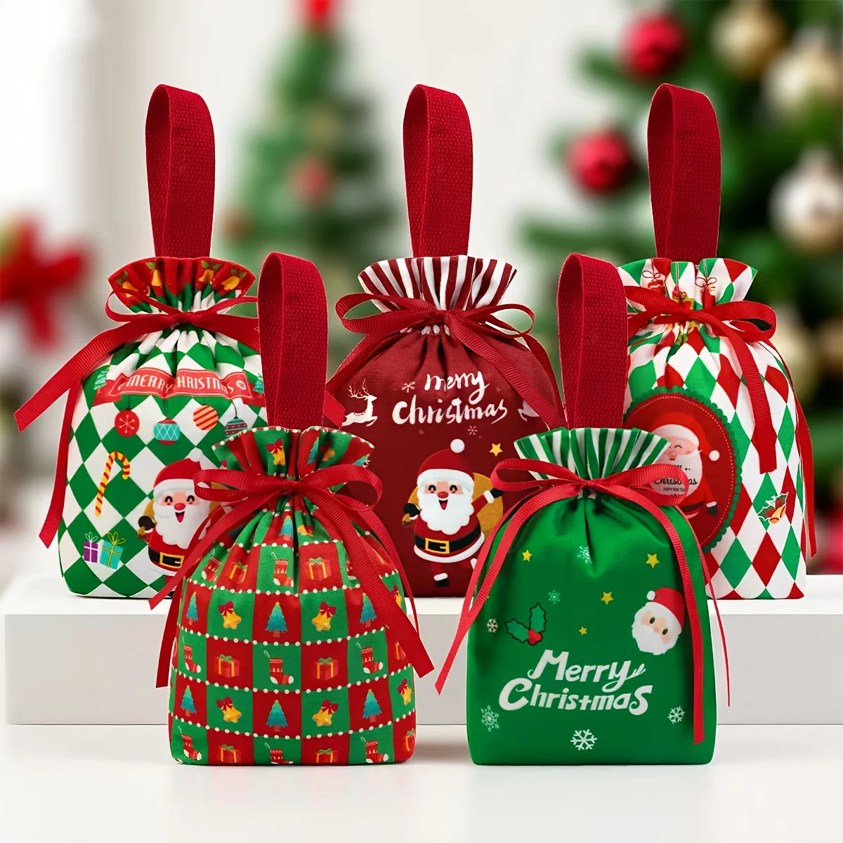 [10 piezas] Navidad roja y verde, bolsa de regalo festiva, bolsa de dulces navideños, para cumpleaños, reuniones familiares, bautizo de recién nacidos