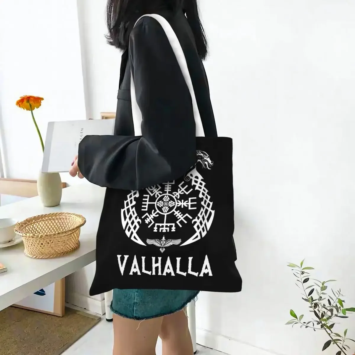 Victory Or Valhalla Canvas Tote Bag Aesthetic Large Capacity Casual Bag for Women Men