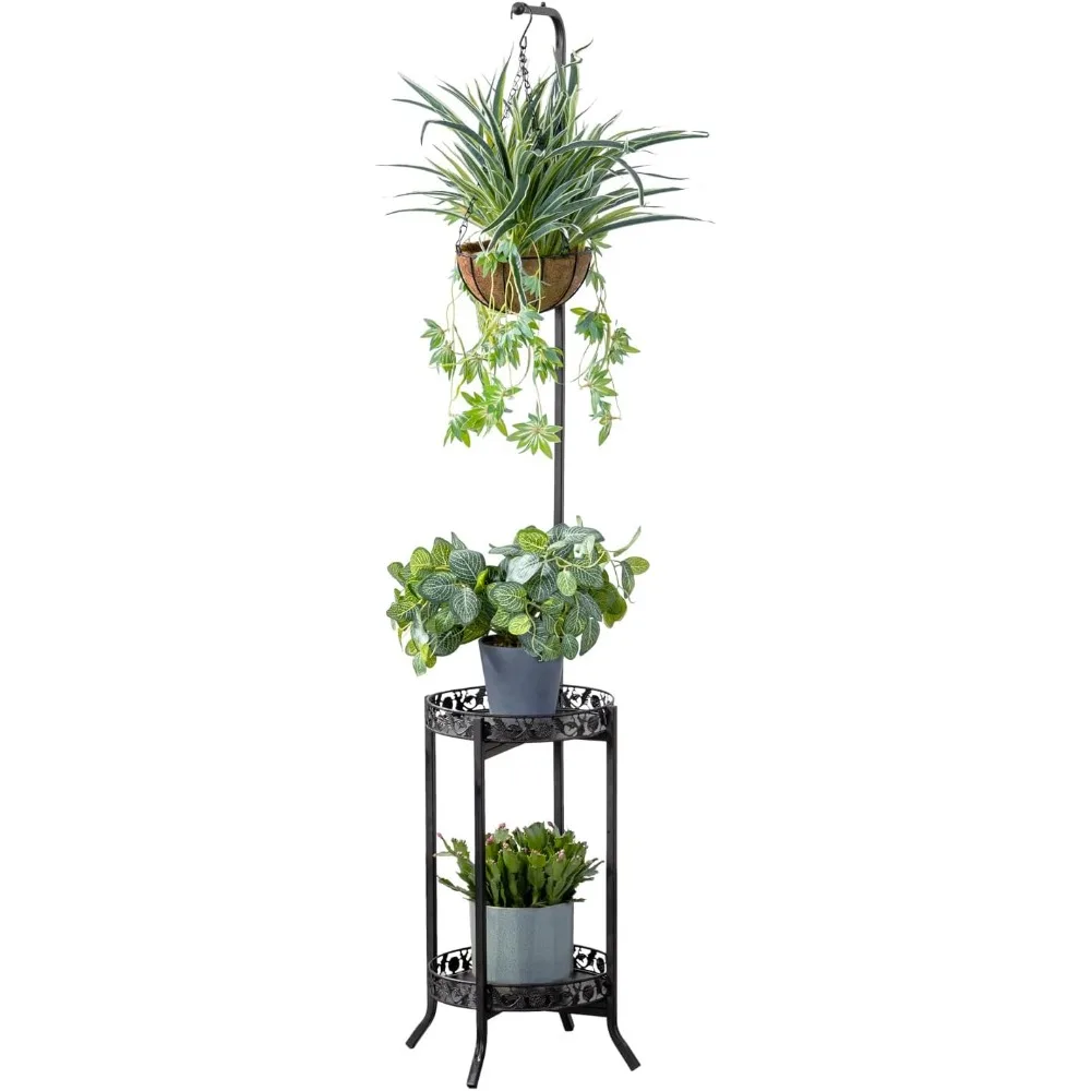 

2-tier Hanging Plant Stand, Space-Saving Iron Planter Shelves Flower Pot Organizer Rack Multiple Flower Pot Display Holder Shelf