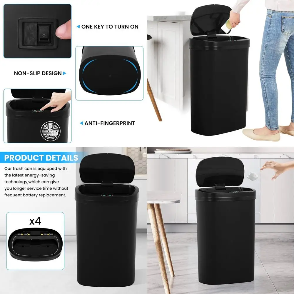 

13 Gallon 50L Automatic Sensor Trash Can with Odor Control for Kitchen, Office, Bedroom, Living Room - Black