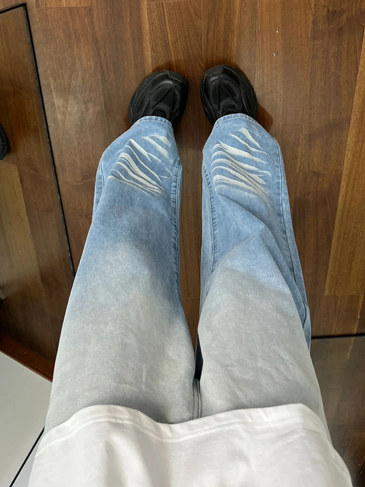 

Special Blue adient Summer Men's Jeans Loose Wide Leg Straight Cut Trousers Trendy Long Pants Polyester Fiber Zipper Closure