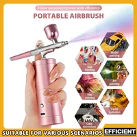Pink Mini Air Compressor Kit 0.3mm Top Airbrush Spray Gun for Nail Art Tattoo Craft Cake Nano Fog Mist Painting