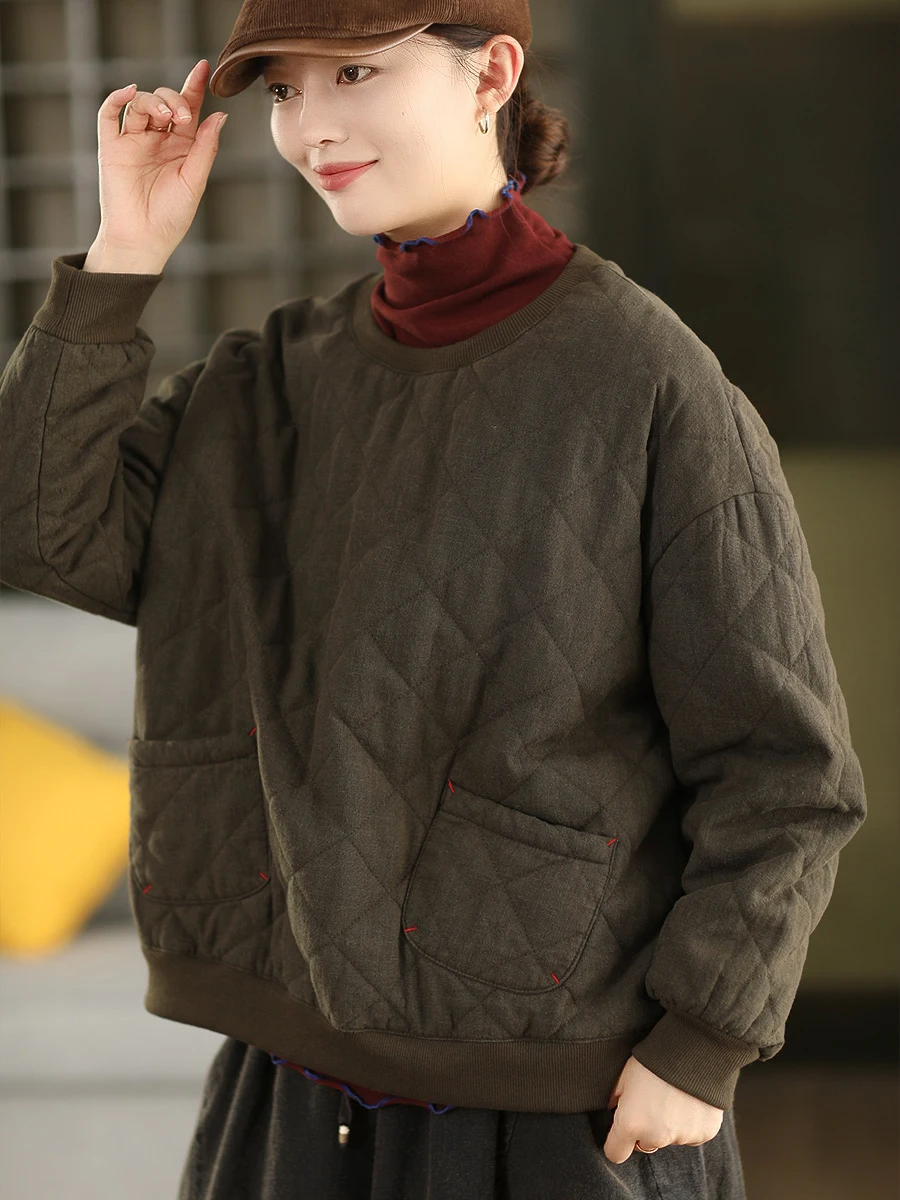 

Утепленный хлопковый пуловер-жакет женский, в стиле ретро, из льняного хлопка, теплый, с лоскутным узором, в рубчик, осенне-зимняя одежда