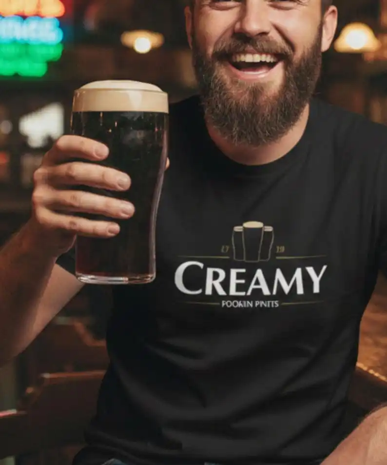 Creamy Fookin Pints  Irish Drinking T-Shirt Saint Patricks Pub Tee Stout Beer St Paddys Day Cushty Apparel Shamrock Shirt