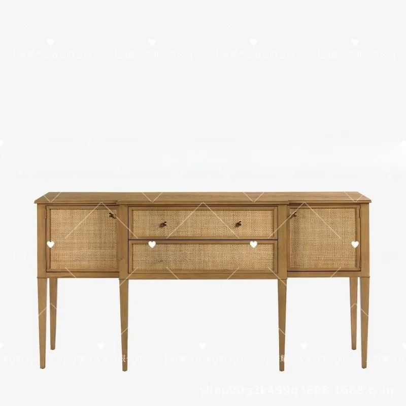 

Американский тумбочка-буфет из массива дерева с плетеным декором из ротанга в китайском стиле, для прихожей и гостиной, настенный декоративный шкаф