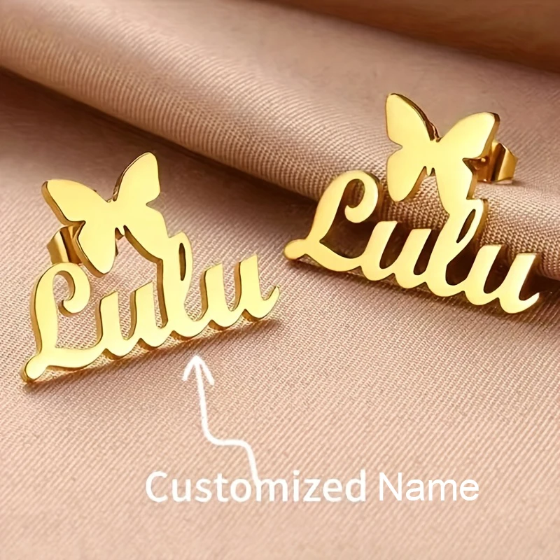 

Custom Name Earrings Personalized Butterfly Fashion Design Stainless Steel Women's Jewelry Anniversary Birthday Unique Gift