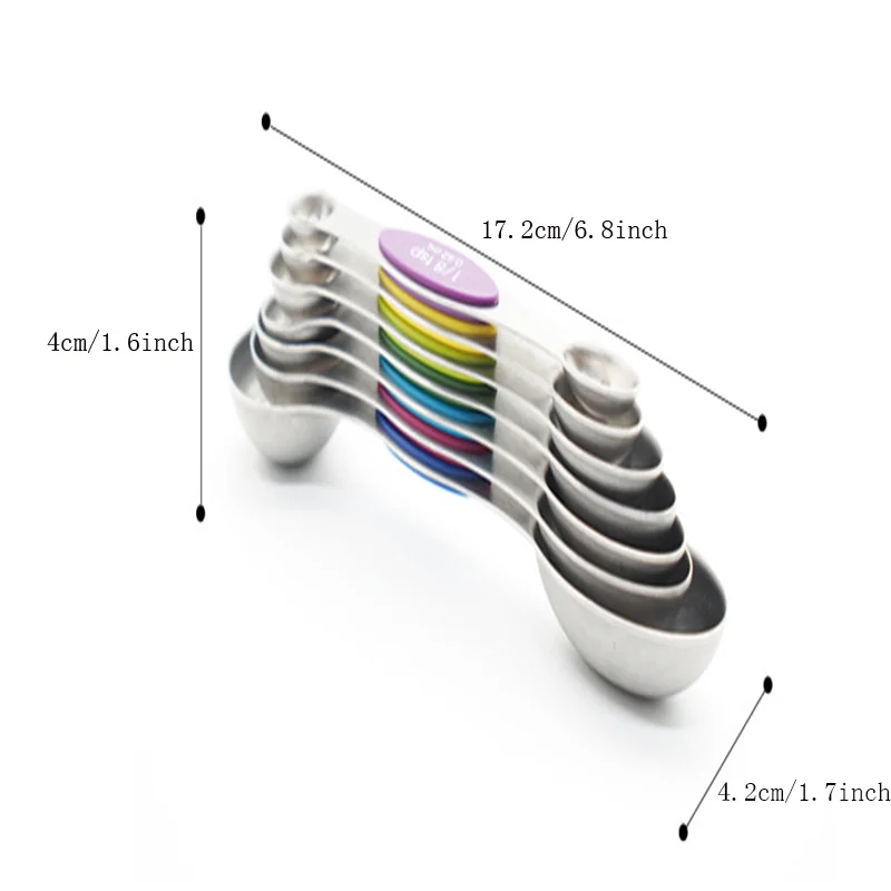 Cuchara medidora magnética de doble cabeza, juego de 8 piezas, grado alimenticio, acero inoxidable, Control doméstico para hornear, sal, especias