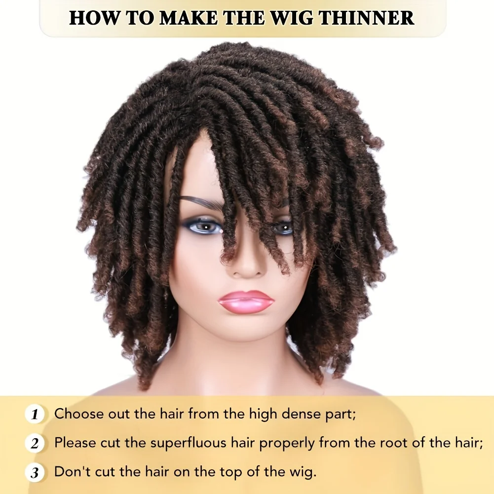 Short Dreadlock Wig Crochet Twist Curly Dreadlocks Hair Ombre Brown Black Burg Color Synthetic Wigs For Women And Men Cosplay Pa