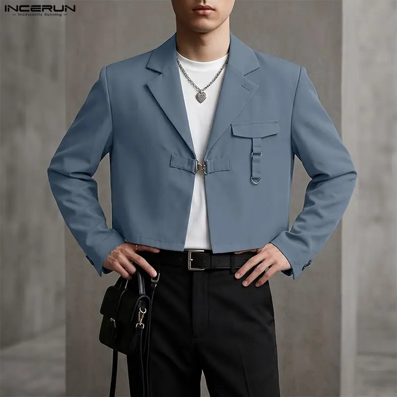 2026 Men Blazer Lapel Long Sleeve One Button Streetwear Casual Crop Suit For Man Korean Style Fashion Male Blazer S-5XL INCERUN