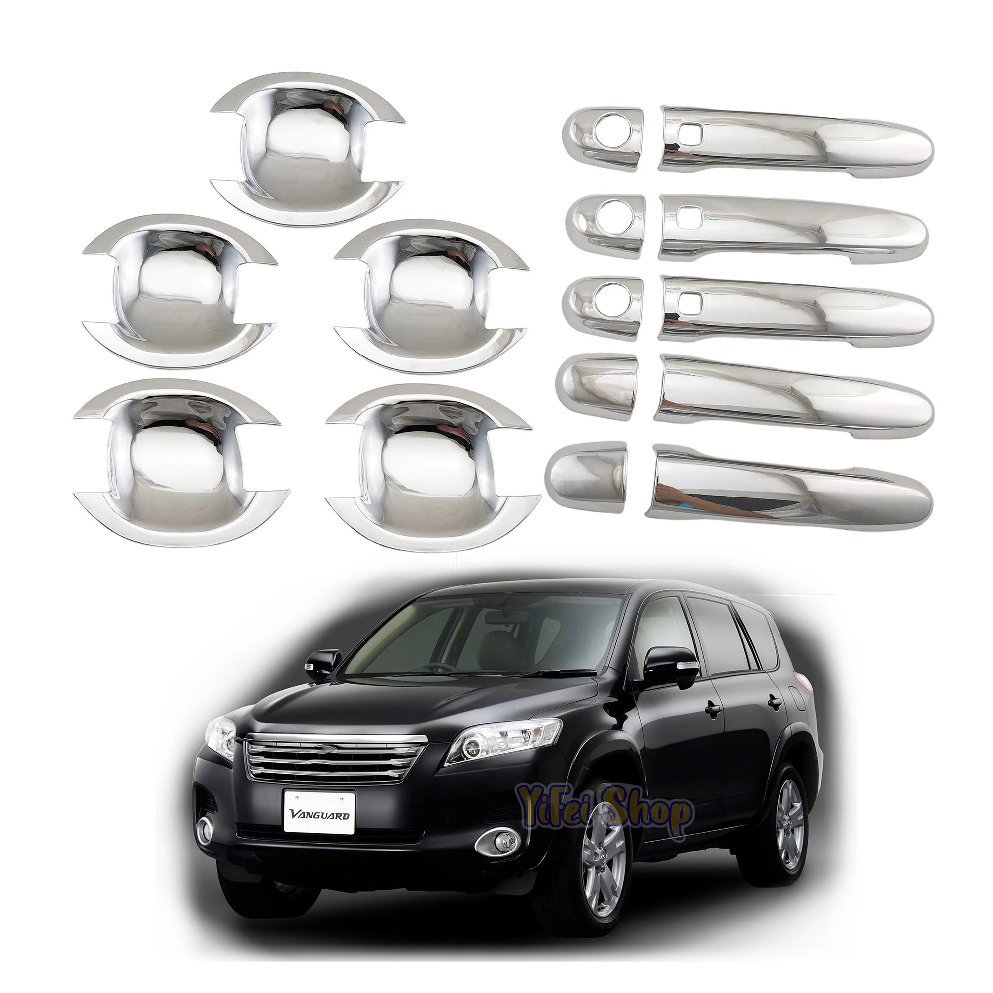 

New ABS Chrome Retrofit Car Accessory Door Handle Bowl Covers Trim Paste Style For Toyota Vanguard 2007 2008 2009 20111 2012 13