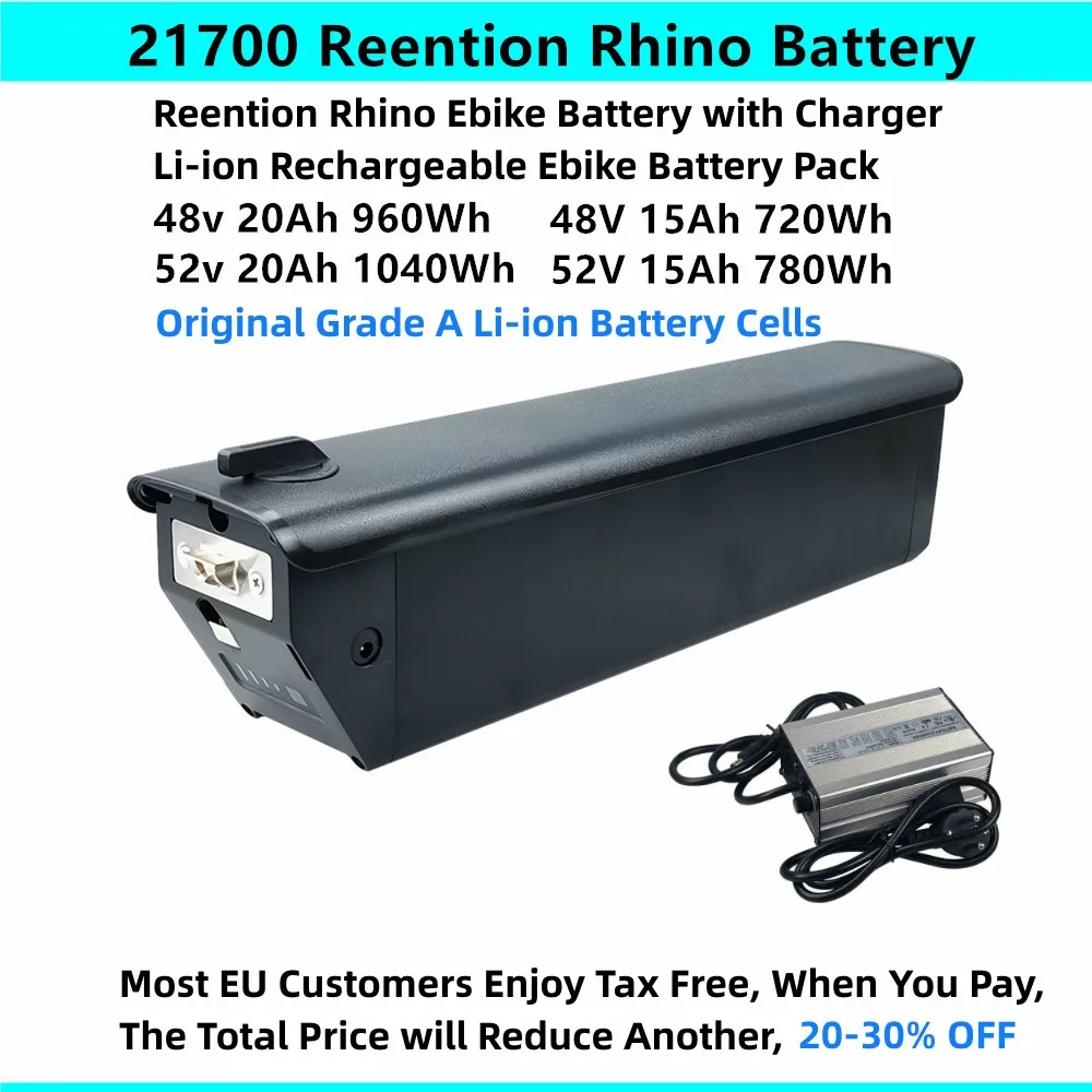 48Volt Reention Rhino 21700 Fat Tire Ebike Battery 52V 20Ah 48V 20Ah for Rambo Fat Tire E-bike 2.0 Full suspension Upgrade