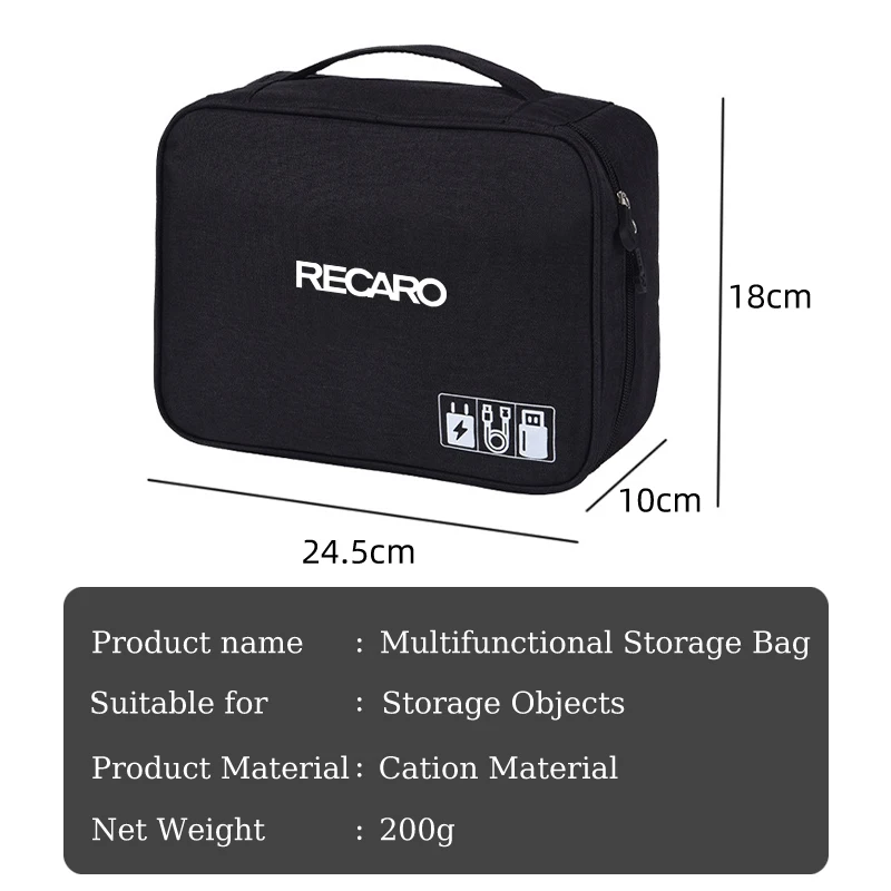For Recaro Racing Car Storage Bag USB Charging Cable Organiser Portable Waterproof Digital Protective Case Storage Accessories