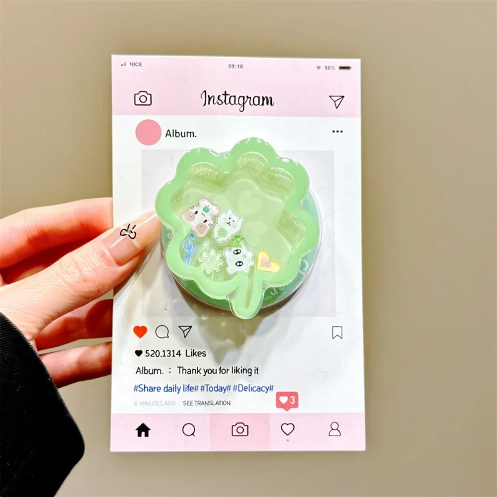 

Korea Cute Cartoon Quicksand Clover for Magsafe Griptok Holder Phone Finger Ring Stand Support for IPhone 15 Girl Bracket