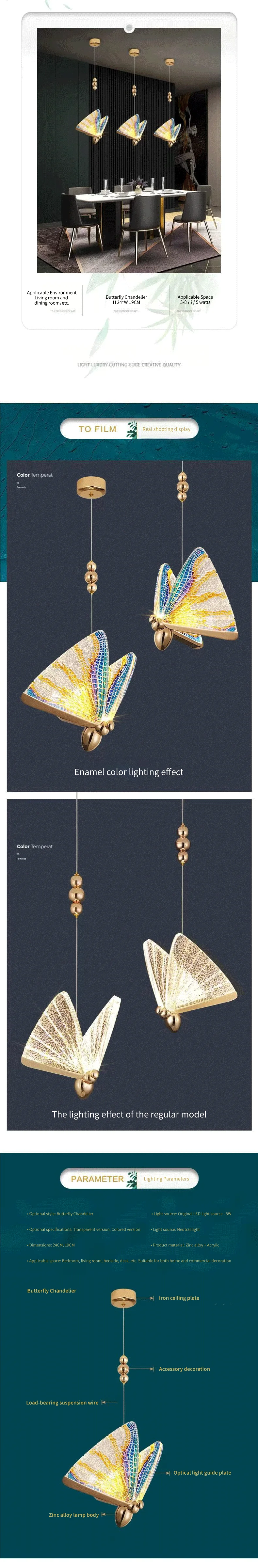 Nordic Acrylic Butterfly LED Pendant Lights Bar Suspend
