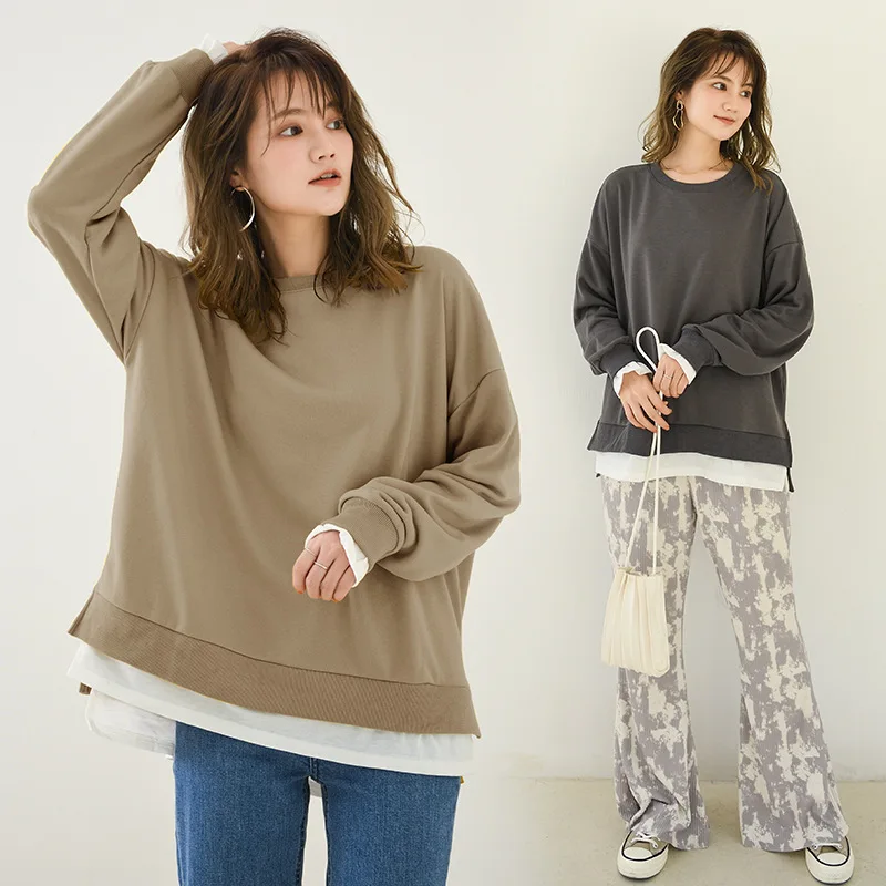 Japanese-Inspired Color-Block Long Sleeve Sweatshirt in 6 Colors - Oversized Fit