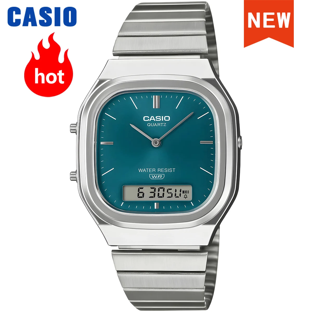 Relógio Casio AQ-240E Série Unissex Retrô com Duplo Display Quadrado Relógio de Pulso Masculino Novo para 2026
