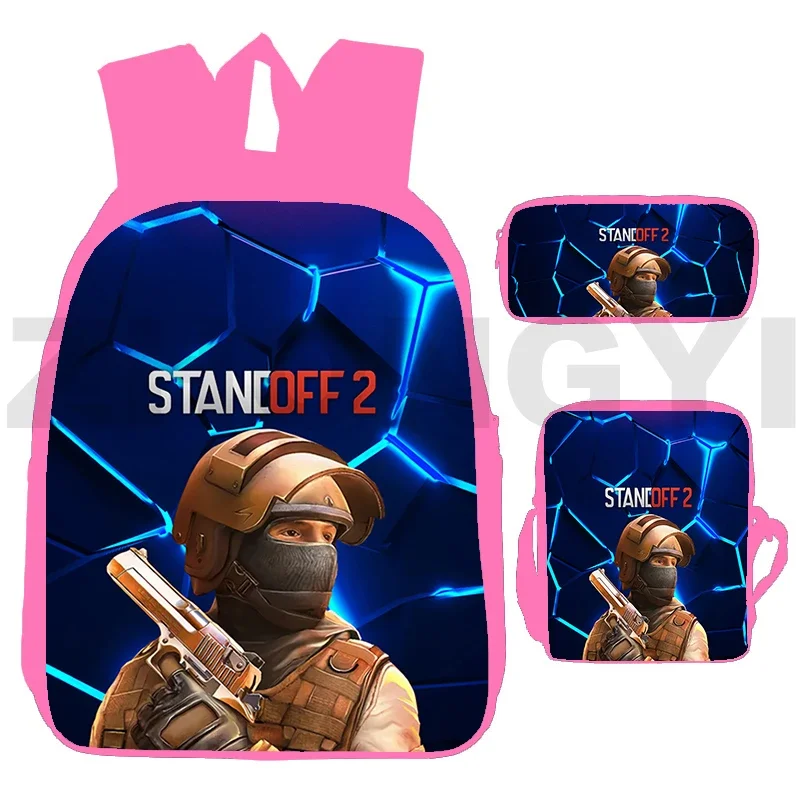 Merch-Standoff 2 Mochilas para Adolescentes, 3D Camuflagem Army Game Bookbag, Mulheres Crossbody Bolsas, Back to School Anime Bag, 3 pcs por conjunto