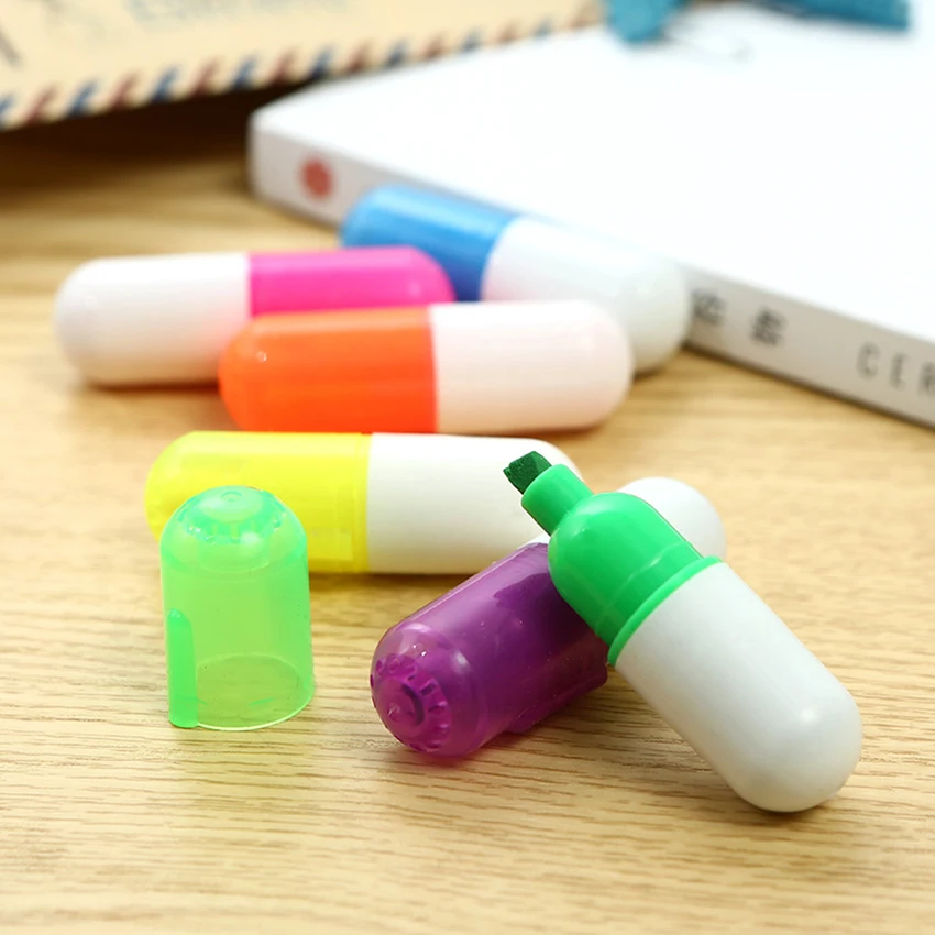

Capsules Highlighter Vitamin Pill Highlight Marker Color Pens Stationery Office School Supplies customize with logo
