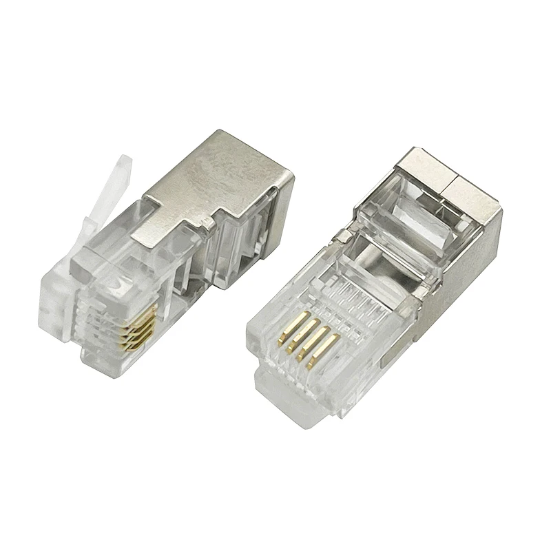 50PCS RJ11 shielded extension crystal head with 6P4C connector RJ12 six-core telephone line plug L = 22.8mm