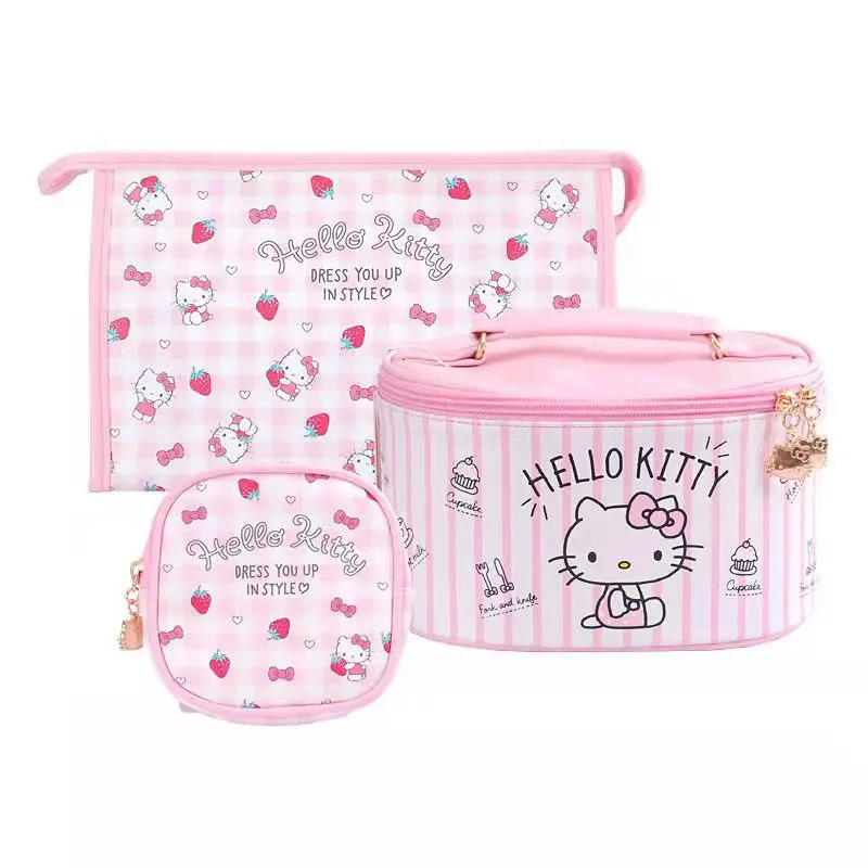 Hello Kitty\'s new cartoon pu leather cosmetic bag student sweet and cute girl heart borsa per la conservazione del prodotto per la cura della pelle