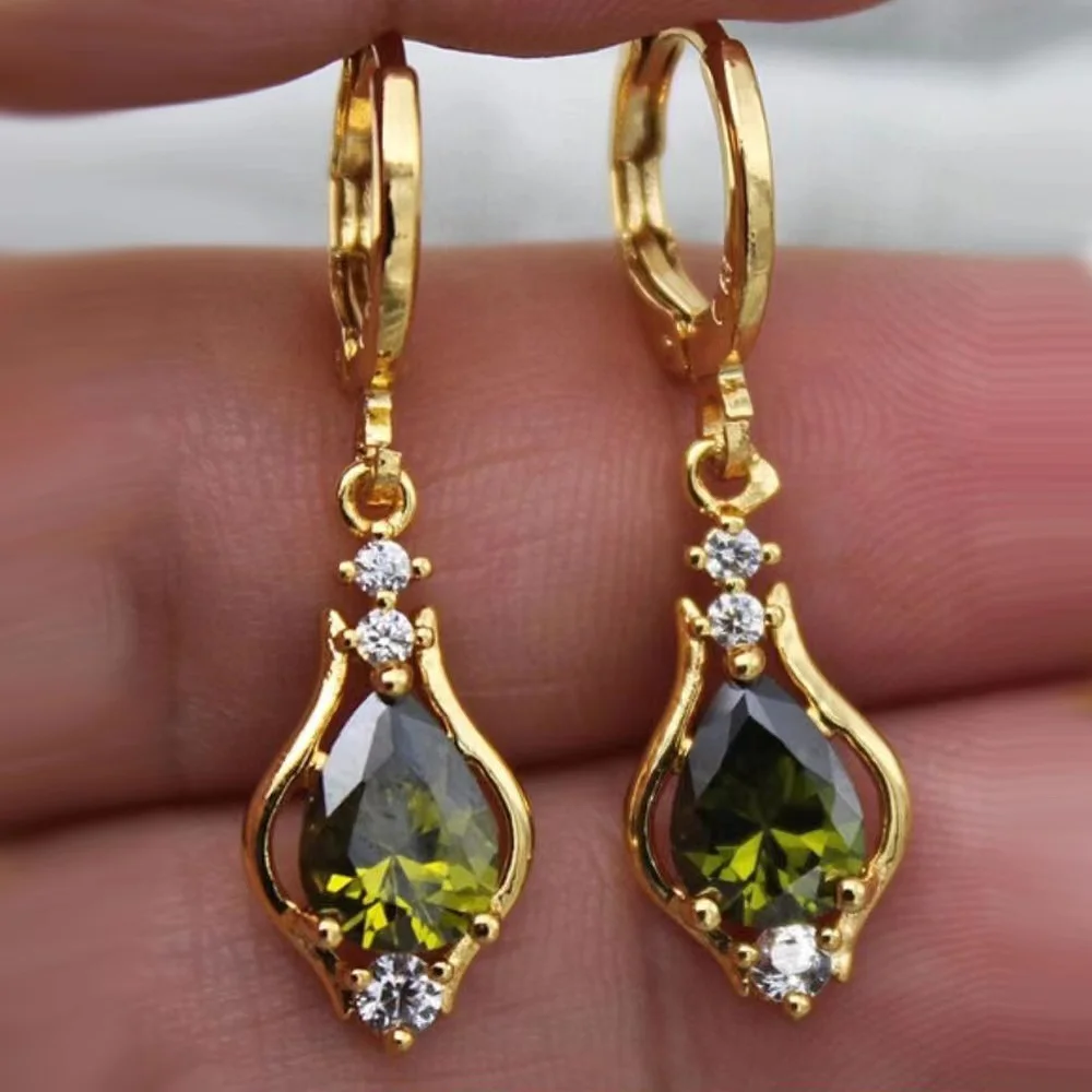 Luxury Temperament Drop-shaped Ntural Gemstone  Popular Jewelry Diamond-set Zircon Dangle Earrings For Women Gift