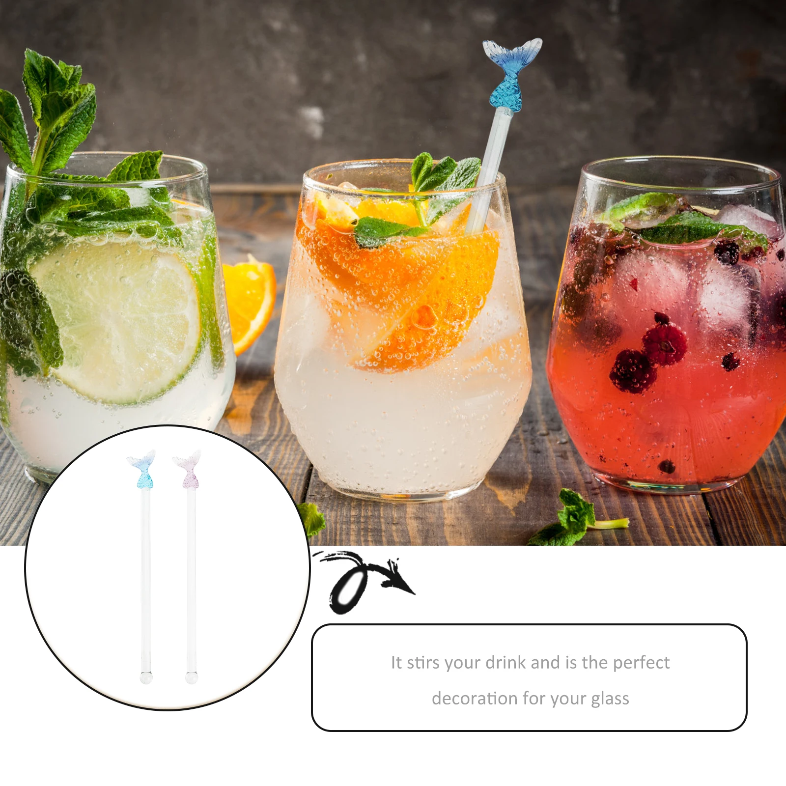 

2Pcs Glass Stirring Rods Shiny Surface Reusable Perfect for Home Cafe Shop Restaurant Bar Beverage Mixing Decor