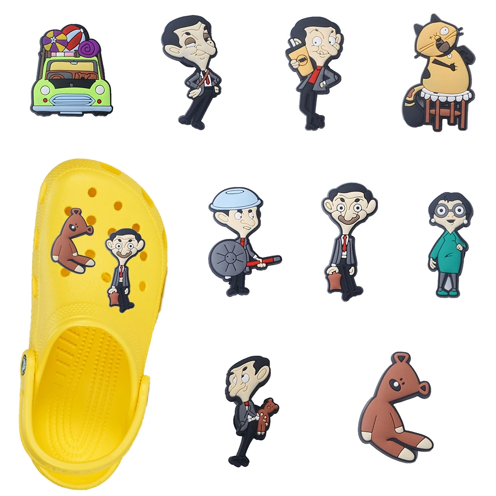 9pcs Hot sales Funny Man Cartoon PVC Shoes Accessories Fit with Hole wristbands DIY Detachable Fashion Shoes Accessories