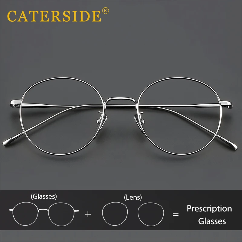 

CATERSIDE Retro Men's Optical Prescription Glasses Ultra Light Titanium Optical Frame Daily Anti Blue Light Reading Glasses
