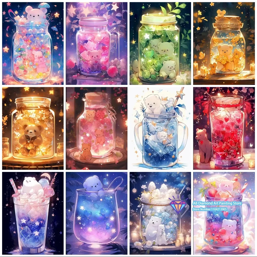 Kit de Peinture Diamant 5D DIY Star Bottle Bear Drink Dream Art avec Diamants Carrés et Ronds, Artisanat Fait Main, Décoration Maison, Cadeaux