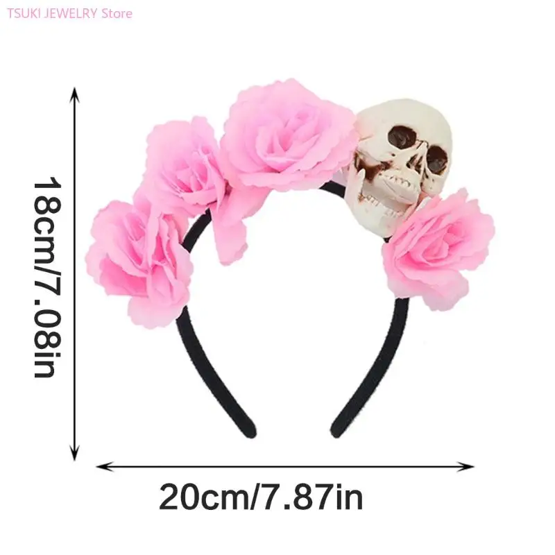 62KE Halloween-Schädel-Blumen-Stirnbänder, Gothic-Party-Haar-Accessoire für Damen, Herren, Kinder
